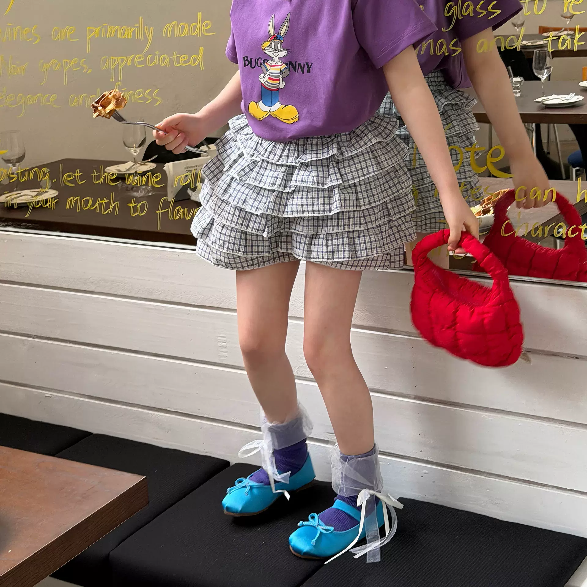 芙果童裙女童夏季新款2026韩版荷叶边半身格子裙子百皱短裙学院风