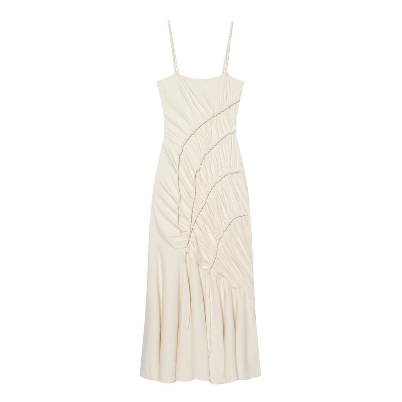 Pb&Za Wholesale New Summer Products Minimalist Style Straight Collar Pleated Layered Long Suspender Dress 3641363 Pb&Za Wholesale New Summer Products Minimalist Style Straight Collar Pleated Layered Long Suspender Dress 3641363