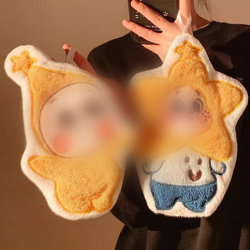 Starman Hanging Hand Towel Cute Handkerchief Super Absorbent Thick Coral Fleece Hand Towel Cute Plush Towel