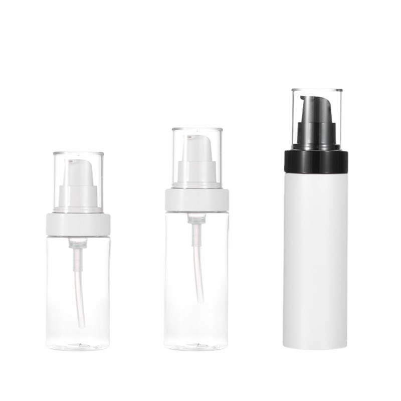 Botella de loción transparente tipo punt pet botella de spray blanco de plástico 100ml 120ml 150ml botella de leche limpiadora