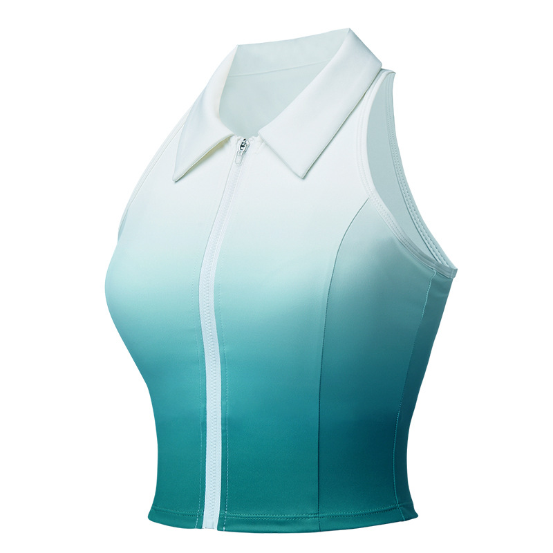 Uniforme de tenis transfronterizo Chaleco deportivo para mujer Chaleco sin mangas transpirable de secado rápido Chaleco de solapa degradado con cuello POLO