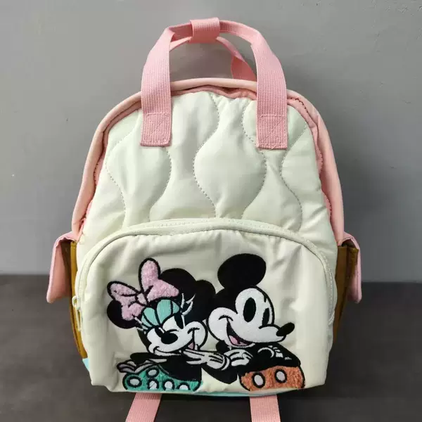 Cross-Border New Style Off-White and Pink Spliced Lightweight Soft and Cute Children's Embroidered Backpack, Playful and Cute Double-Shoulder School Bag