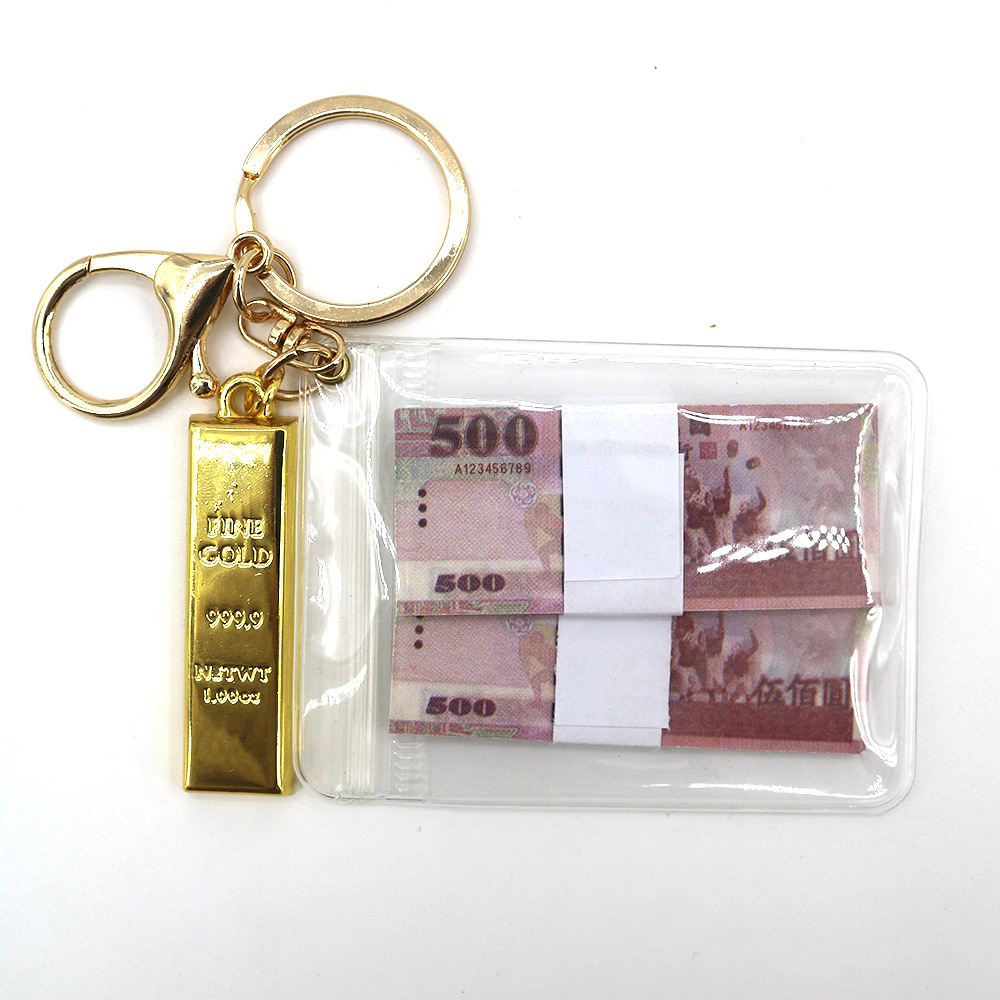 Simulación de dólar de Taiwán, dólar estadounidense, libra, won coreano, moneda indonesia, llavero, colgante de billetes de papel, medalla de oro, colgante de barra de oro, máquina de bebé