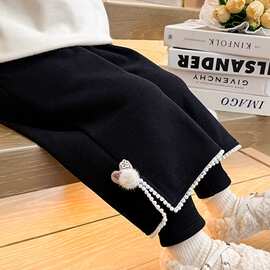 女童加绒裤子秋冬款2026新款儿童加厚假两件宝宝冬季一体绒休闲裤