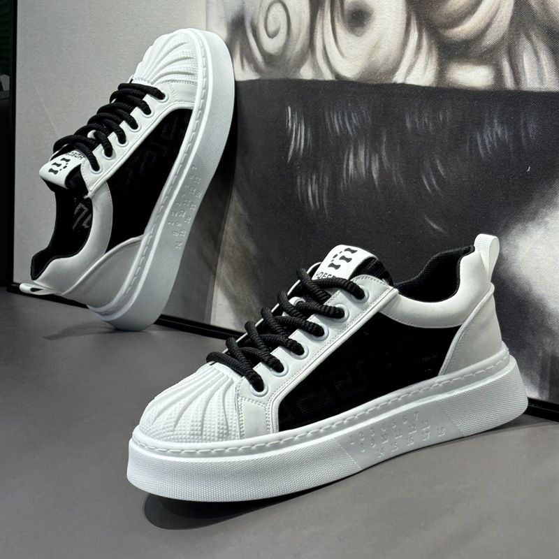 Pánske nové priedušné biele sieťované všestranné športové a voľnočasové topánky s hrubou podrážkou a piškótovou podrážkou na jar/leto 2024_voghion.com