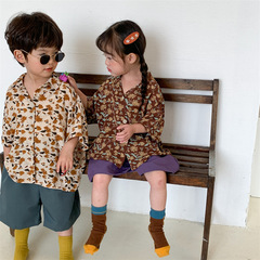 Jiaye Children's 2024 new summer style children's chiffon floral short-sleeved shirt for small and medium-sized children's forest style Hong Kong style shirt