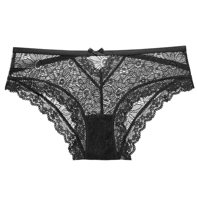 Bragas de encaje de algodón transpirable sexy de cintura baja transfronteriza europea y americana ropa interior de niña de encaje rojo claro sin costuras