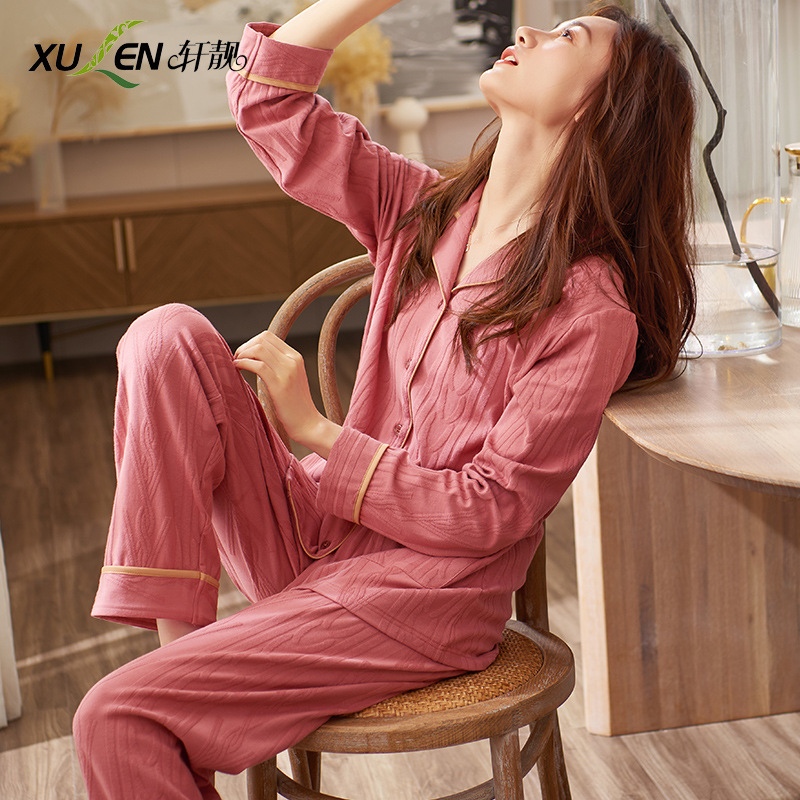 Pijamas de las mujeres primavera y otoño 100% algodón manga larga 2023 nueva moda simple desgaste del hogar más tamaño traje