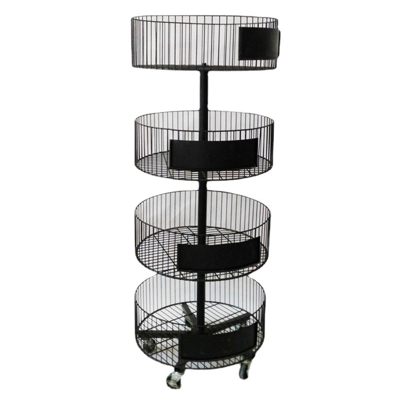 金宝力黑色4层圆篮展示架，铁线圆形架子，喷涂零食文具小件展示