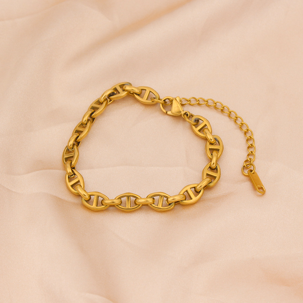 Titanium Steel Material Oval Pattern Wholesale Jewelry Simple Style Oval Titanium Steel Plating Bracelets Necklace