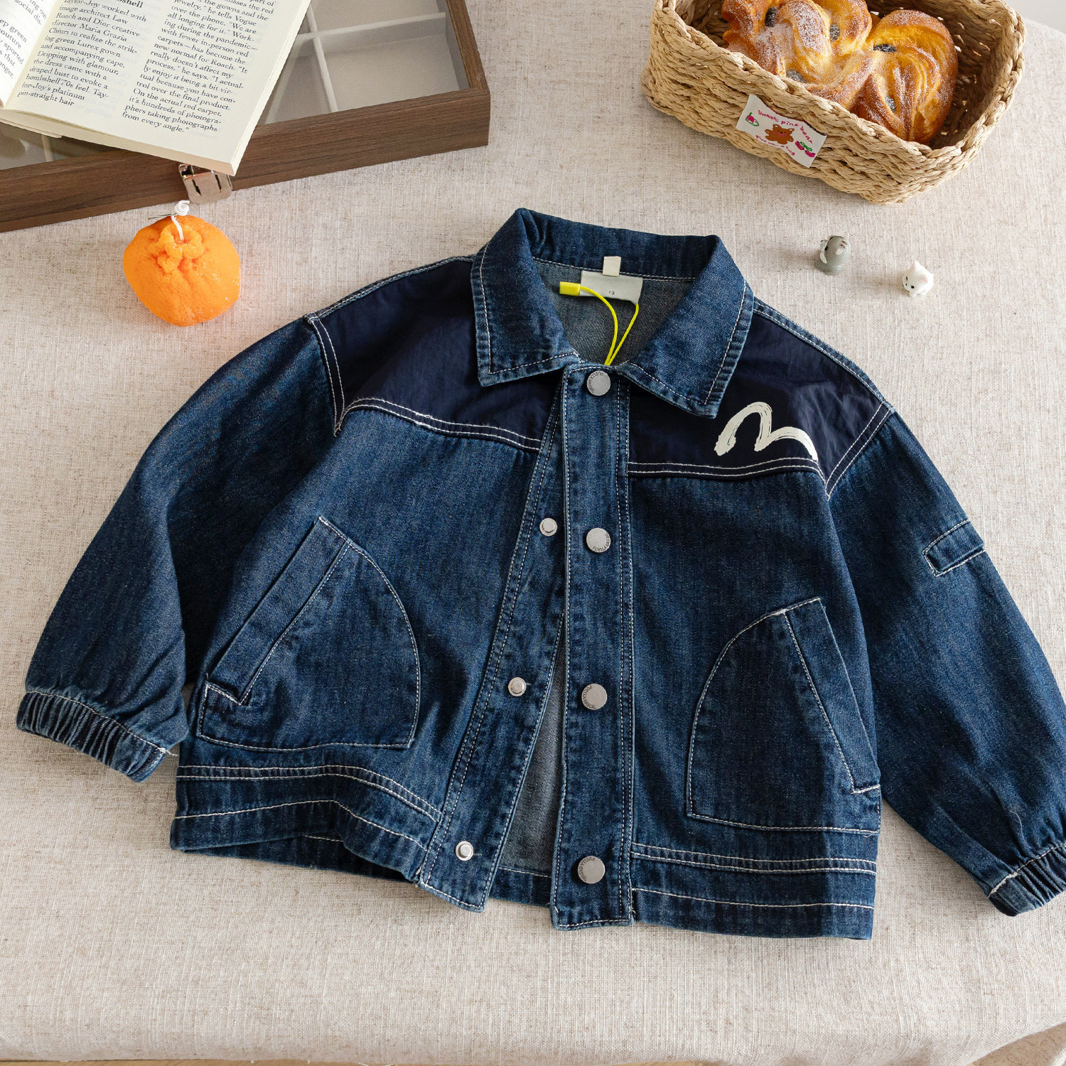 Children's Soft Denim Jacket for Boys 2026 Spring and Autumn New Style Toddler Cardigan with Contrast Stitching Color Block Baby Denim Jacket for Girls Stylish