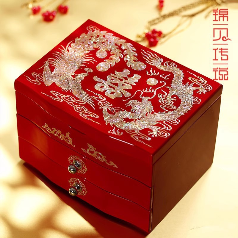 Jinbei Legend Mother-of-pearl Lacquerware Jewelry Box Wedding Engagement Gift Wooden High-end Multi-layer Storage Box Dowry Box