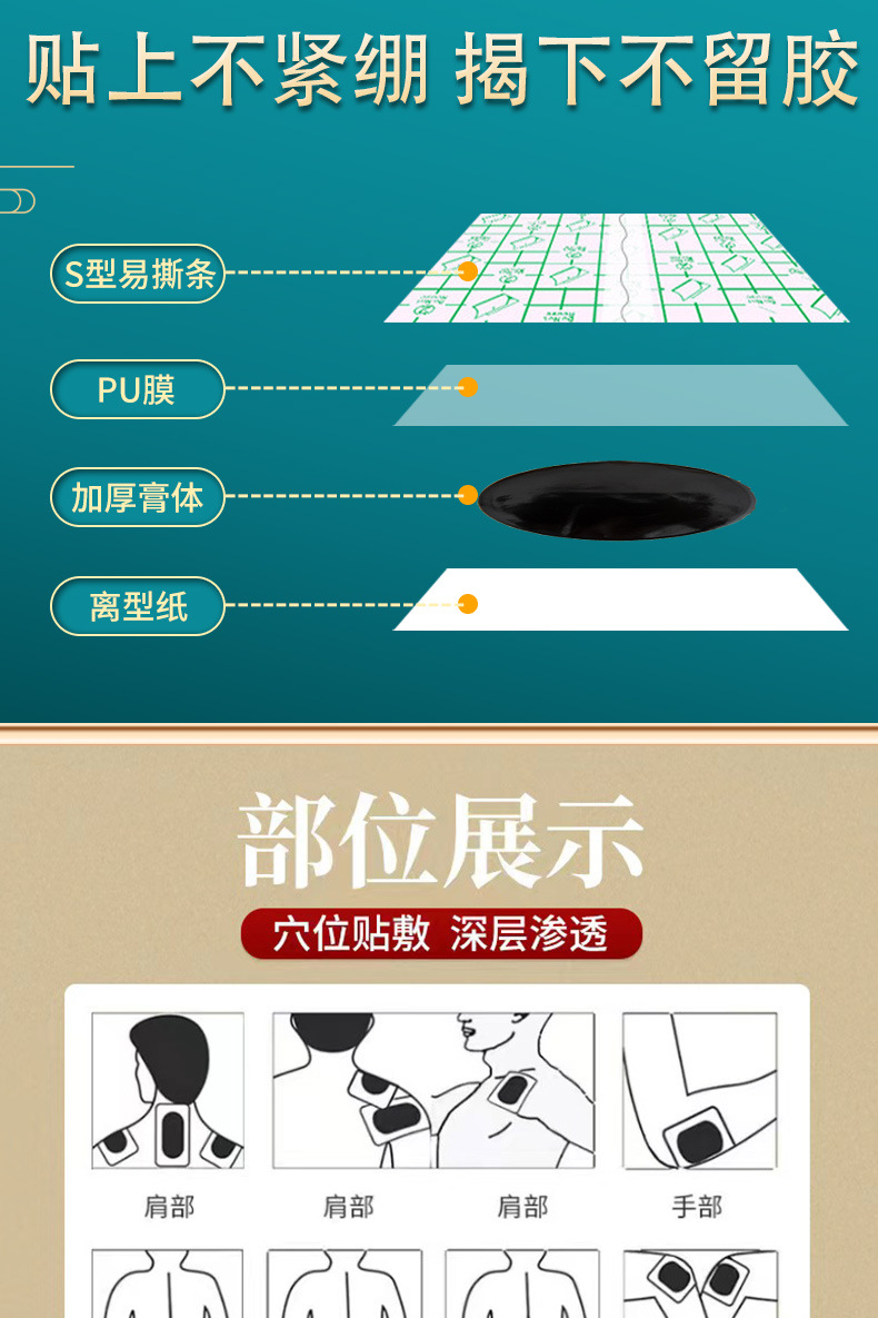 Traditional Herbal Neck Patch Waterproof PU Film Black Plaster for Neck Back and Joints Self-Heating 10x13 cm in use