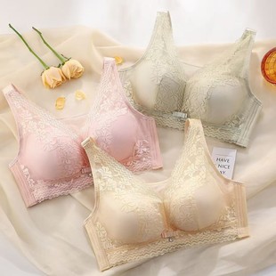 Plus Size Bra Summer Thin and Breathable Underwear Women's Push-Up Anti-Exposure Anti-Sagging Tube Top No Rims Lace Bra