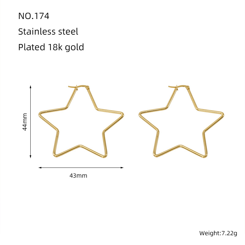 Pendientes de acero inoxidable exagerados geométricos europeos y americanos transfronterizos Pendientes de estrella de cinco puntas simples y versátiles de acero de titanio chapado en oro