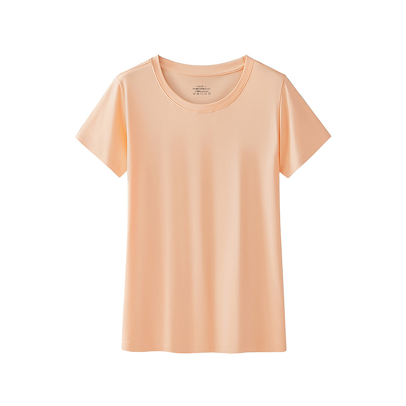 両面モダール素材 春夏 レディース ベーシックTシャツ 半袖 無地 丸首 お出かけにも使えるニットベースシャツ 薄手