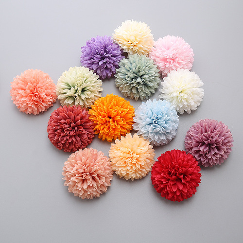 Simulated dandelion flower pingpong thorn chrysanthemum silk flower ball chrysanthemum head silk fabric fake flower wedding flower wall gift box decoration
