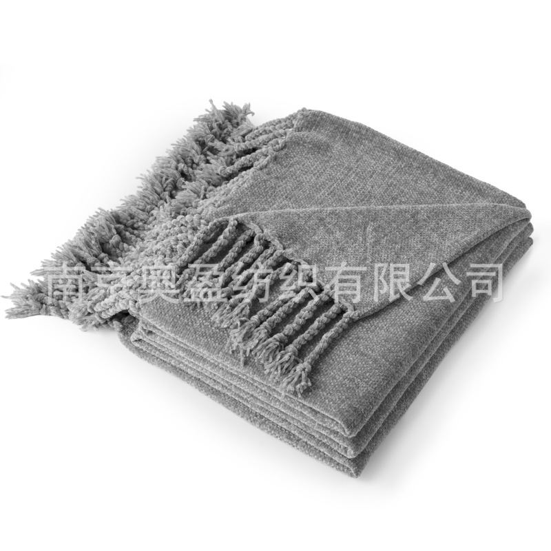 亚马逊雪尼尔搓须毯沙发毯办公室午睡毯子披肩毯装饰床搭流苏毯子|undefined