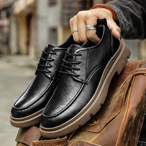 秋季新款低帮工装皮鞋超迁商务休闲皮鞋男士英伦风单鞋可代发