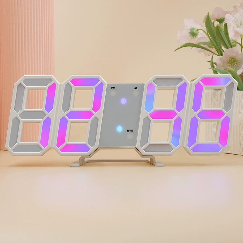 3D LED настенные часы с электронным термометром — питание USB, время, дата, температура, 3 сигнала