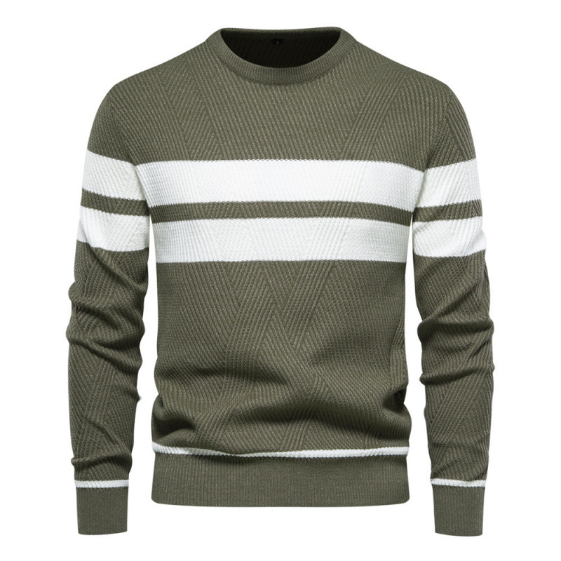 In-Stock Autumn and Winter Men's Casual Striped Sweater Pullover Color-Block Crew Neck Men's European Size Knitwear In-Stock Autumn and Winter Men's Casual Striped Sweater Pullover Color-Block Crew Neck Men's European Size Knitwear
