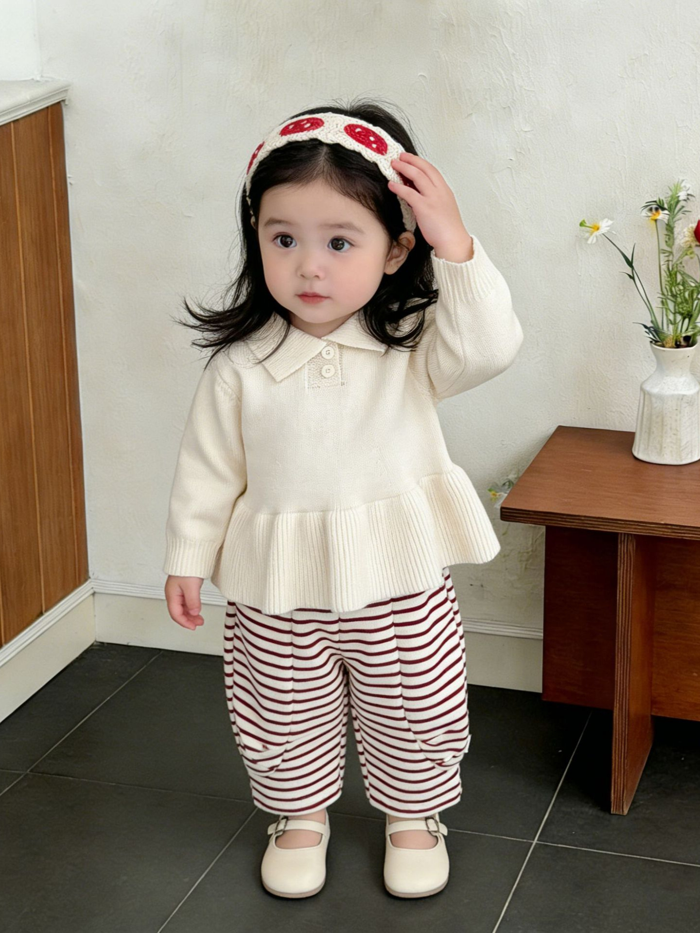 Vestido Tejido con Cuello Polo para Niñas de Acrílico, para Primavera y Otoño