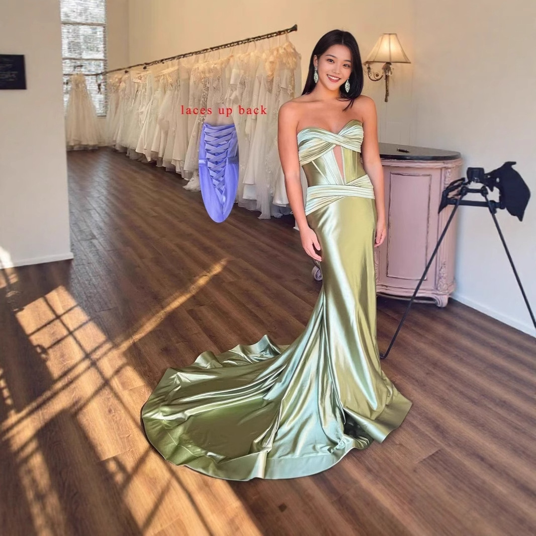 European and American Cross-Border Strapless Dress, Slim and Sexy Slit, Small Tail Fishtail Skirt, Backless Banquet Party Evening Dress