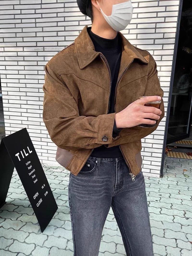 Abrigo callejero frito para hombre de gama alta Chaqueta de solapa de marca de moda marrón marrón marrón rojo Top de hombre de primavera y otoño de alta gama