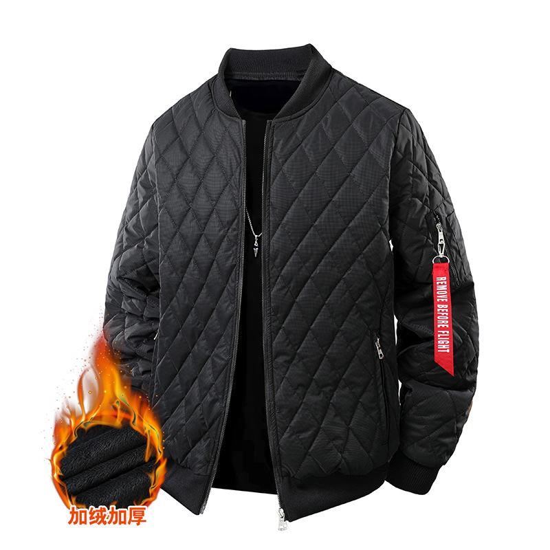 跨境春秋季休闲加绒加厚棒球服男士夹克秋冬加绒棉衣冬季加绒外套