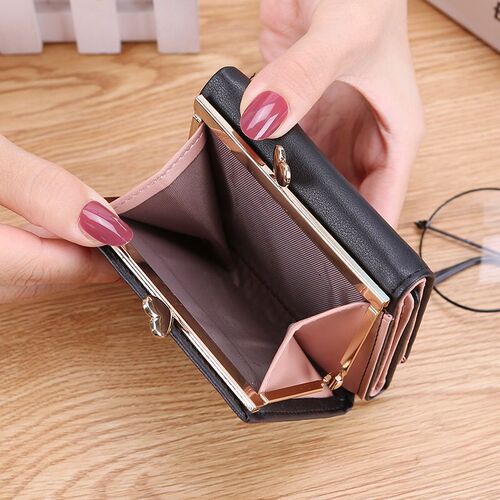  New Three-fold Two-Heart Korean Women's Wallet Female Student Cute Coin Purse Short Multi-Card Slot Wallet