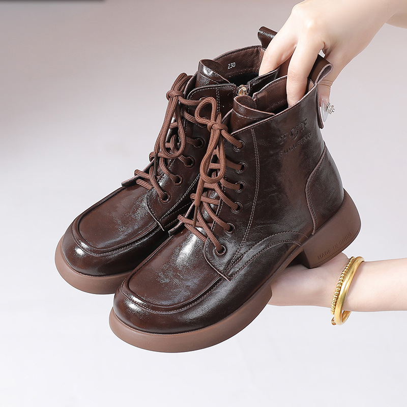 真皮短靴女2024年秋新爆款马丁靴冬季加绒靴女士时尚厚底大头皮靴