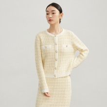 金丝格纹小香*风针织开衫女装25春季款撞色精纺羊毛毛衣短款外套