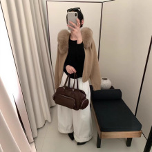 2025新款秋冬休闲连帽真狐狸毛毛领时尚百搭针织衫外搭皮草外套女