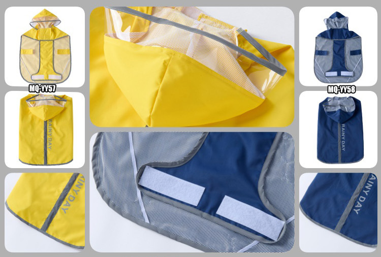 Large Dog Raincoat With Leash Attachment Mesh Reflective Strip Velcro Closure Pet Products Dog Clothing & Shoes_voghion.com