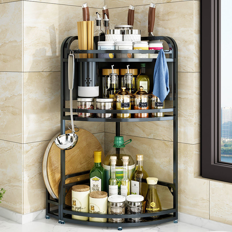 black kitchen Corner Shelf Stainless steel Tripod Wall hanging Tool carrier Condiment Seasoning Storage Shelf household