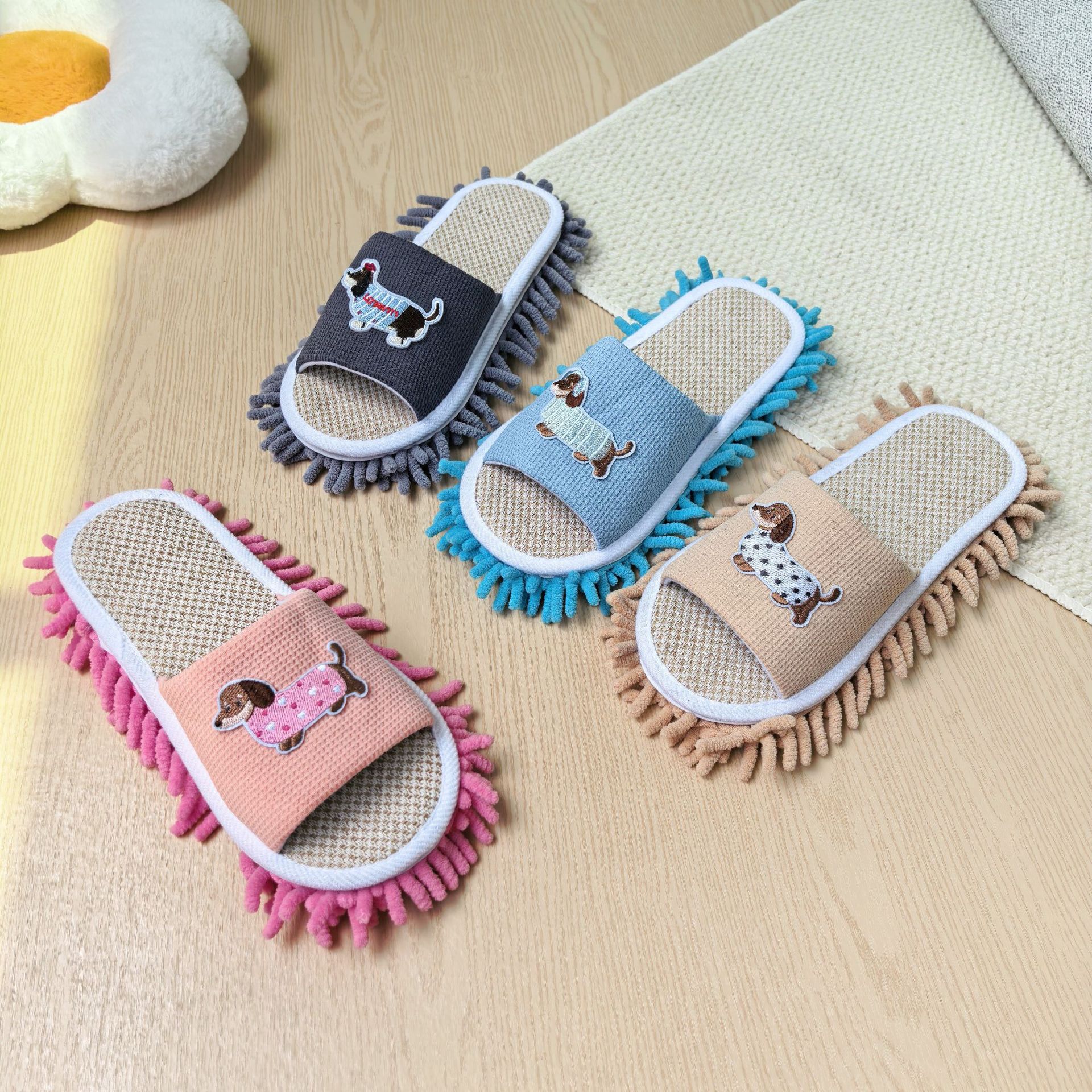 Dachshund-shaped lazy mop slippers for kitchen floor cleaning, silent floor cleaning mop, detachable and washable shoe covers