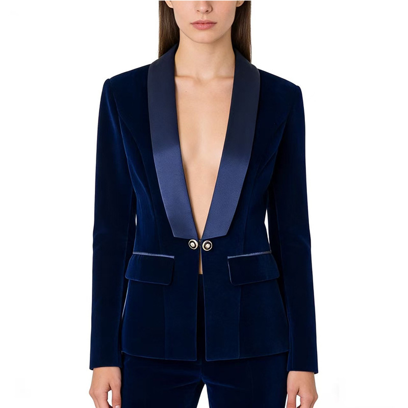 New Women's Jacket Foreign Trade Explosions European and American Catwalk Suit Slim Slim Fit Button Velvet Slim Fit Suit Jacket European and American