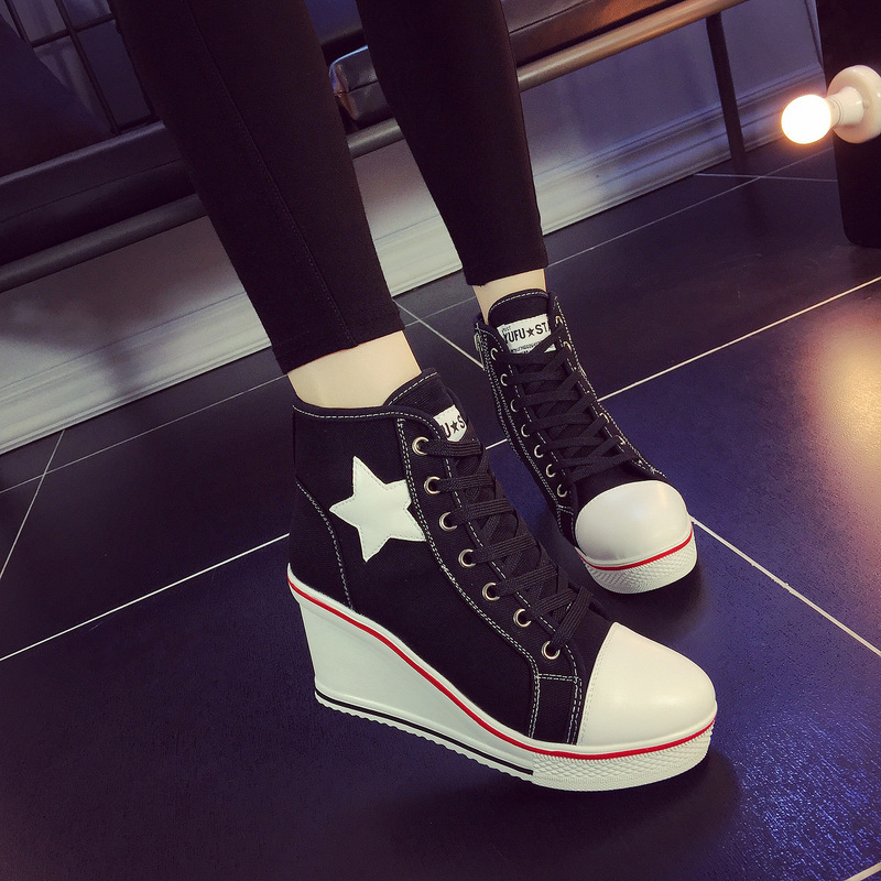 2021 New Wedge Canvas Shoes Women's 8cm High Heel Korean Style Zipper Lace plus size 40-43 Casual Women's Single Shoes 2021 New Wedge Canvas Shoes Women's 8cm High Heel Korean Style Zipper Lace plus size 40-43 Casual Women's Single Shoes
