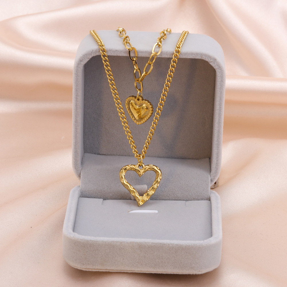 Retro Heart Shape Titanium Steel Plating Layered Necklaces 1 Piece