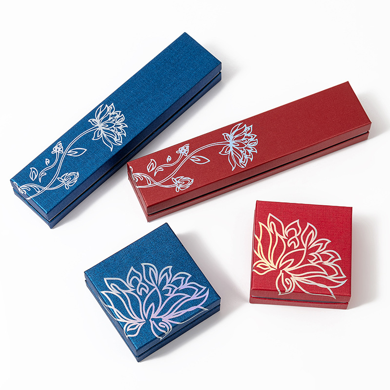 Caja de regalo de joyería de loto estampado de oro antiguo collar pinzas de pelo caja de pulseras joyería de alta gama hermosa caja de embalaje de papel