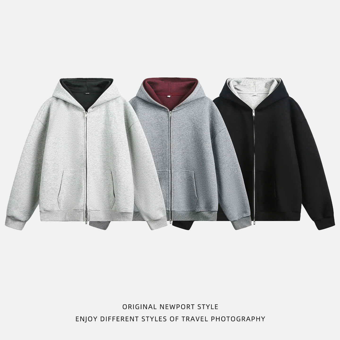 380 g schweres, gefüttertes Kapuzensweatshirt im amerikanischen Stil mit Farbblockmuster für Herren, Herbst-Sporthoodie, kurze, lockere Passform_voghion.com