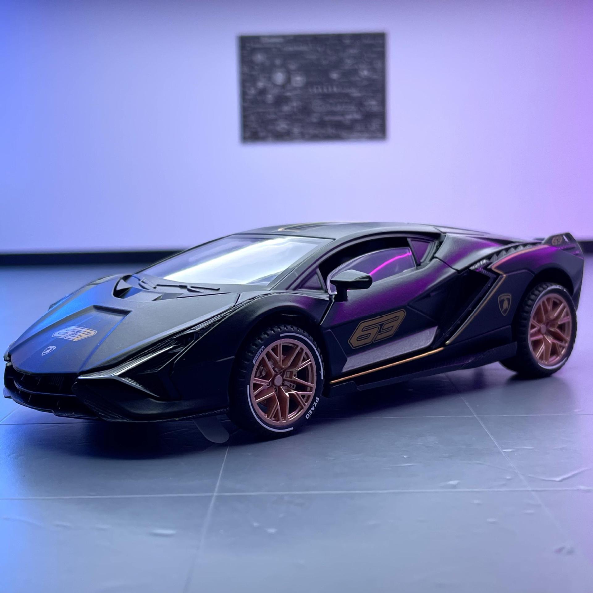 Modelo de coche de aleación de Mamba negro 1:32 Lanbo relámpago coche deportivo Tire hacia atrás sonido y luz juguete coche música modelo decoración colección