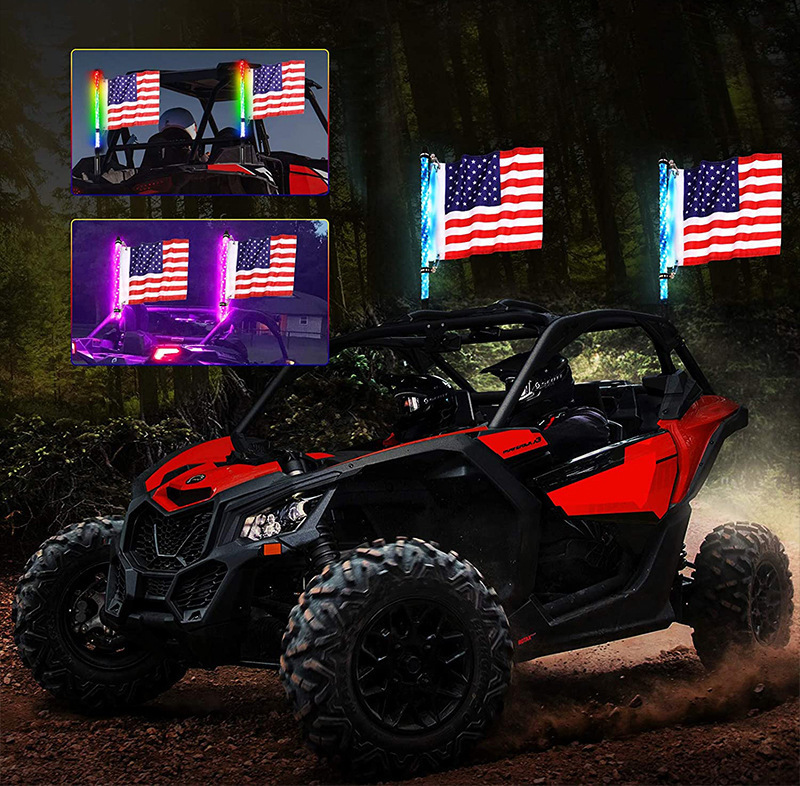 Cross-Border Mini Colorful Led Flagpole Lights App Remote Control Dual Control Off-Road Vehicle Atv Modified Racing Flag Lights