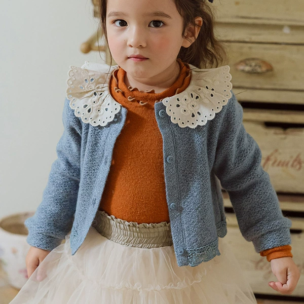 Sc191A-lapel blue cardigan