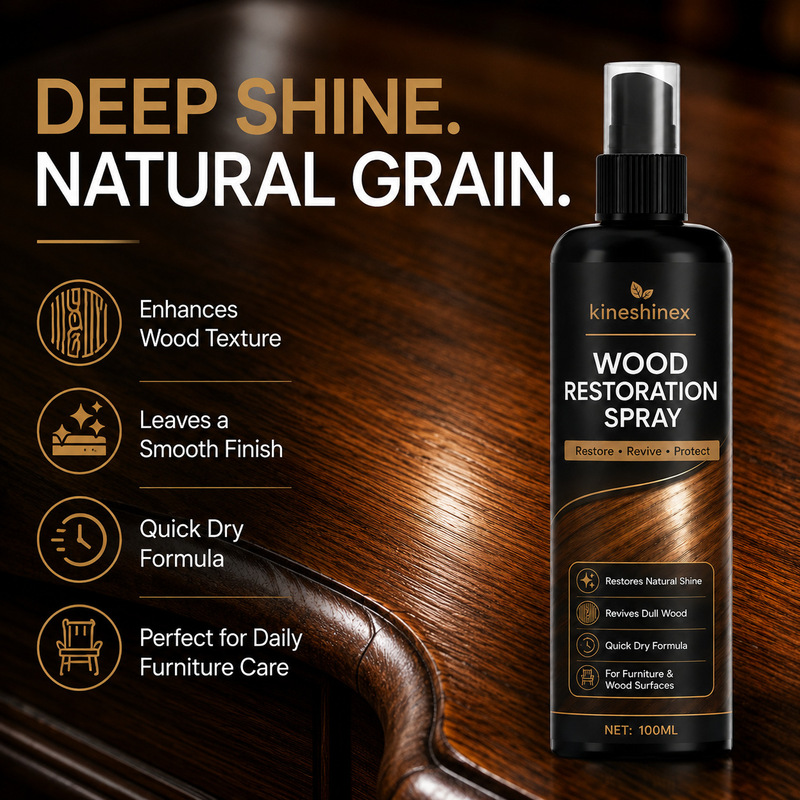 Kineshinex Wood Brightening Spray Repairs Grayed and Aged Wooden Furniture, Quickly Polishes, Dust-Proofs, and Protects Against Wear
