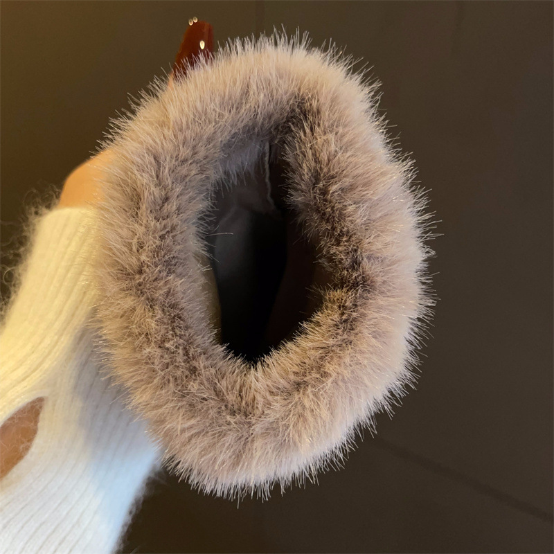 Xiaoxiangfeng premium sense microfiber leather mink hair mouth gloves suede winter velvet thickened cycling warm gloves_voghion.com