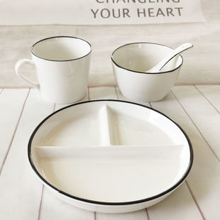Light Meal Box Ceramic Simple Divided Plate Breakfast Plate Household Bowl Set Dish Plate Rice Plate Three-Compartment Meal Plate