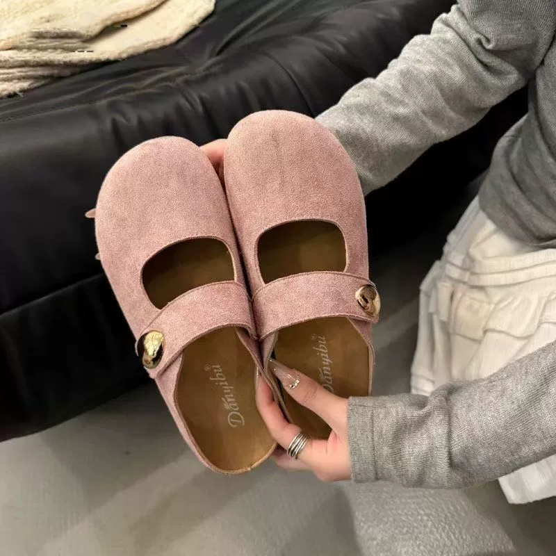 Один педаль мягкого дна удобный ленивый пол-тапочки осень 2025 новый французский стиль ретро мода Birken Baotou тапочки женщина