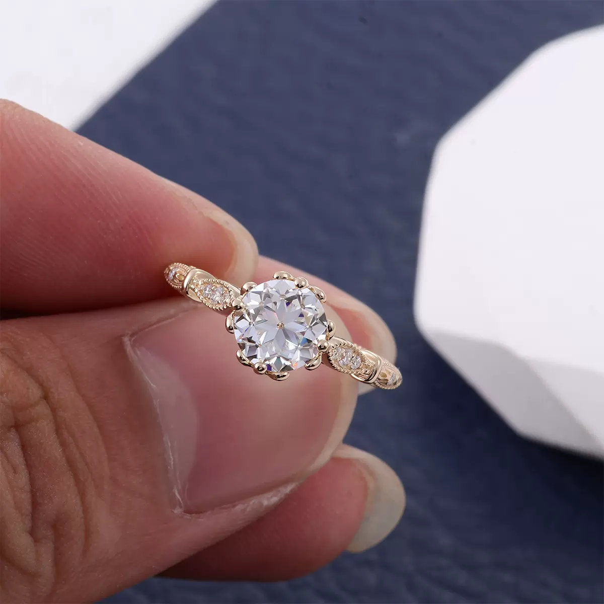 亚马逊热销14k金戒指女小众高级感培育莫桑石婚戒闺蜜礼物戒指女