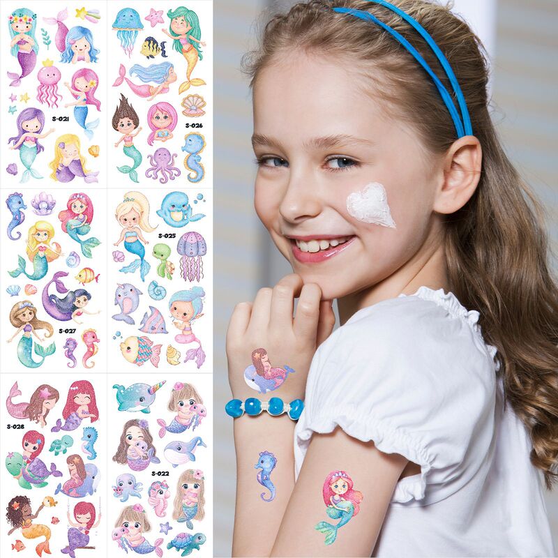Hot Selling New Kidsren's Watercolor Style Mermaid Tattoo Stickers Glitter Unicorn Glitter Waterproof Tattoo Stickers Hot Selling New Kidsren's Watercolor Style Mermaid Tattoo Stickers Glitter Unicorn Glitter Waterproof Tattoo Stickers